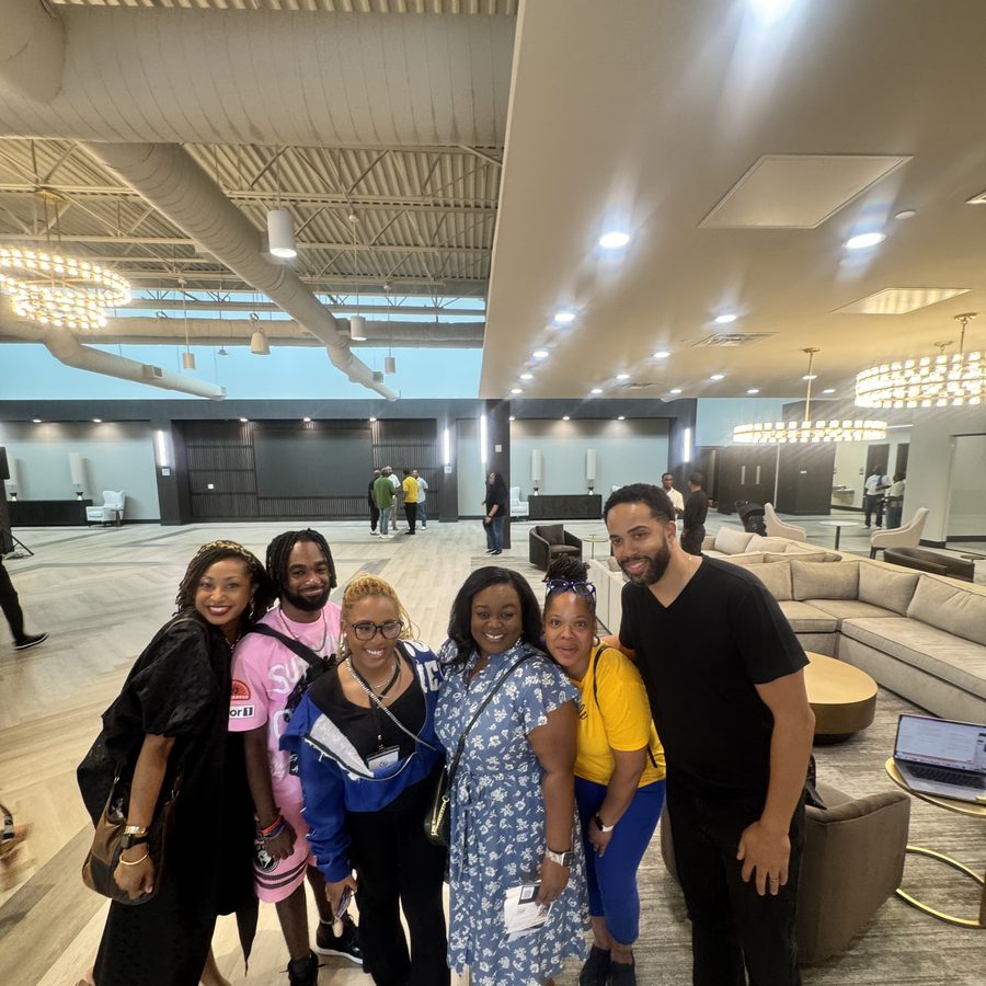 Brand Mates together in a hotel lobby